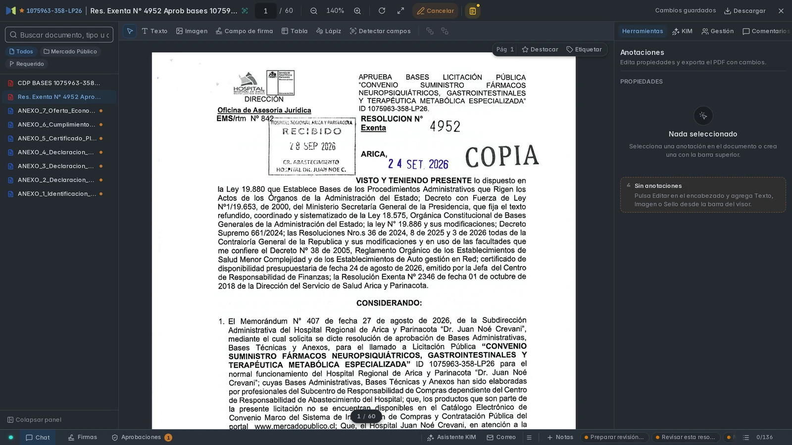 Editor sobre el PDF original con texto, imagen, campo de firma, tabla, lápiz y Detectar campos.