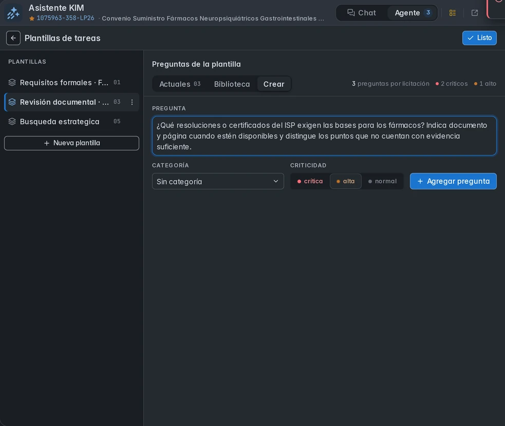 Editor para redactar una pregunta propia sobre resoluciones ISP y asignar su criticidad.