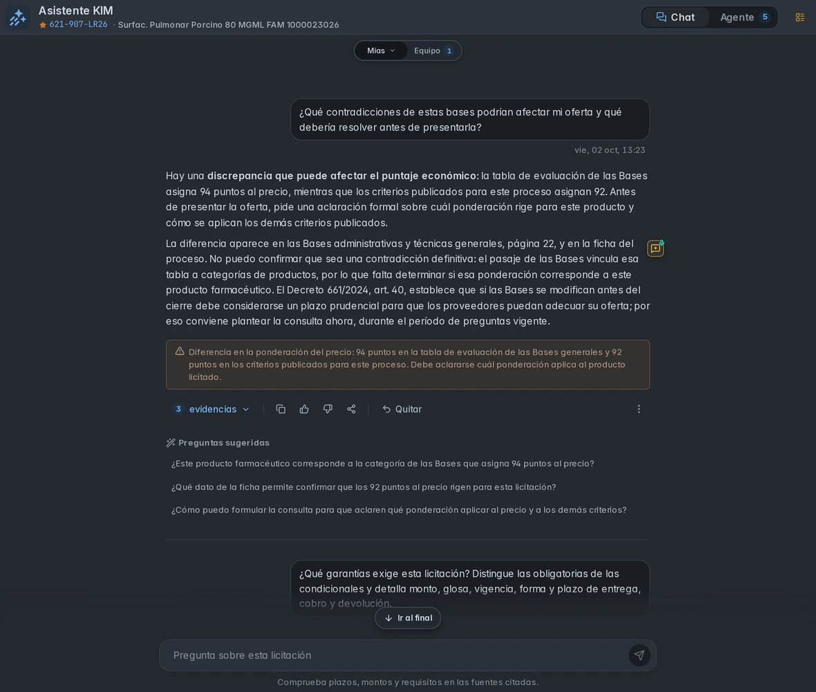 Consulta de KIM sobre diferencias en las bases de 621-907-LR26, con respuesta, alerta y fuentes disponibles.