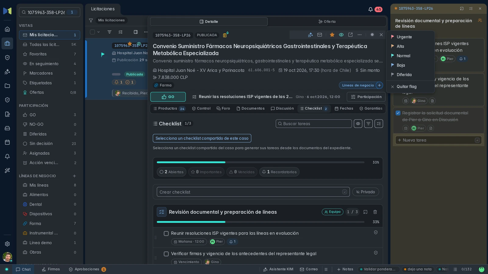 Selector nativo de prioridades: urgente, alta, normal, baja y diferida.