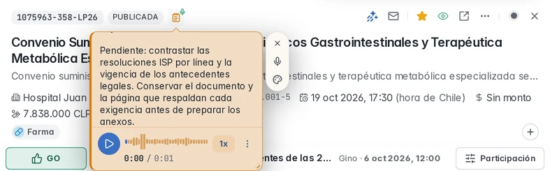 Nota personal en la cabecera de 1075963-358-LP26, con revisión documental pendiente y audio original conservado.